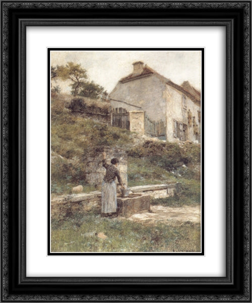 A Woman filling her bucket at a Well 20x24 Black Ornate Wood Framed Art Print Poster with Double Matting by L'Hermitte, Leon Augustin