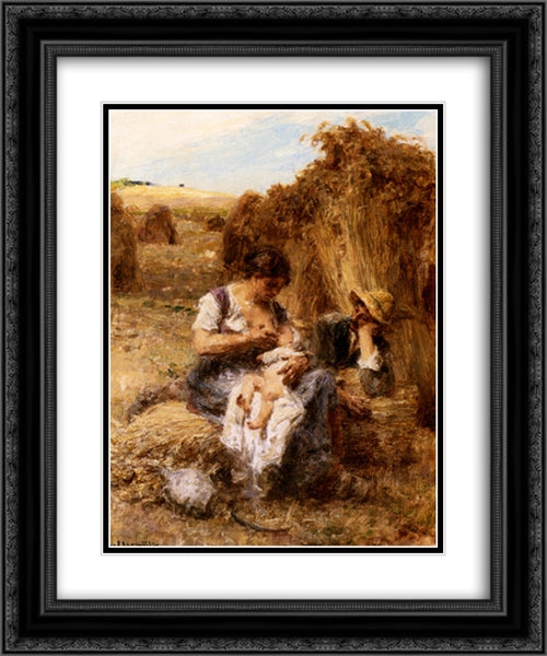 Maternite 20x24 Black Ornate Wood Framed Art Print Poster with Double Matting by L'Hermitte, Leon Augustin