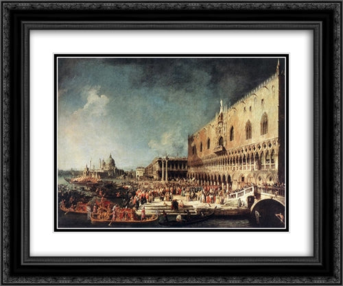 Arrival of the French Ambassador in Venice 24x20 Black Ornate Wood Framed Art Print Poster with Double Matting by Canaletto