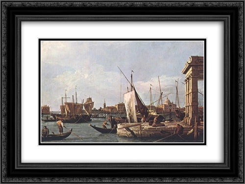 La punta della Dogana 24x18 Black Ornate Wood Framed Art Print Poster with Double Matting by Canaletto