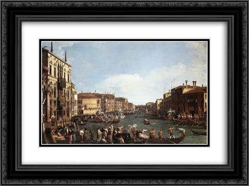 Regatta on the Grand Canal 24x18 Black Ornate Wood Framed Art Print Poster with Double Matting by Canaletto