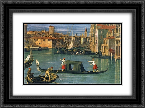 The Grand Canal at the Salute Church [detail] 24x18 Black Ornate Wood Framed Art Print Poster with Double Matting by Canaletto