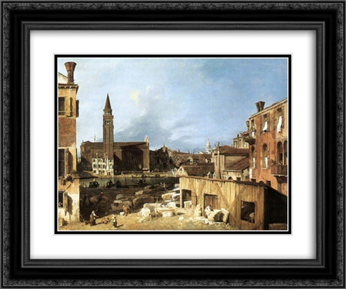 The Stonemason's Yard 24x20 Black Ornate Wood Framed Art Print Poster with Double Matting by Canaletto