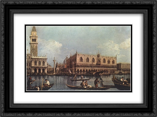 View of the Bacino di San Marco 24x18 Black Ornate Wood Framed Art Print Poster with Double Matting by Canaletto