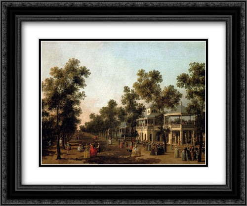 View Of The Grand Walk, vauxhall Gardens, With The Orchestra Pavilion, The Organ House, The Turkish Dining Tent And The Statue Of Aurora 24x20 Black Ornate Wood Framed Art Print Poster with Double Matting by Canaletto