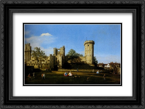 The Eastern Facade Of Warwick Castle 24x18 Black Ornate Wood Framed Art Print Poster with Double Matting by Canaletto