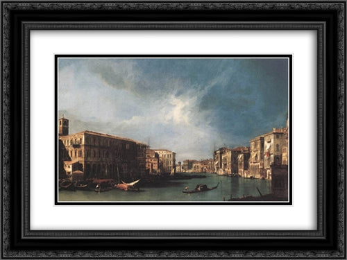 The Grand Canal from Rialto toward the North 24x18 Black Ornate Wood Framed Art Print Poster with Double Matting by Canaletto