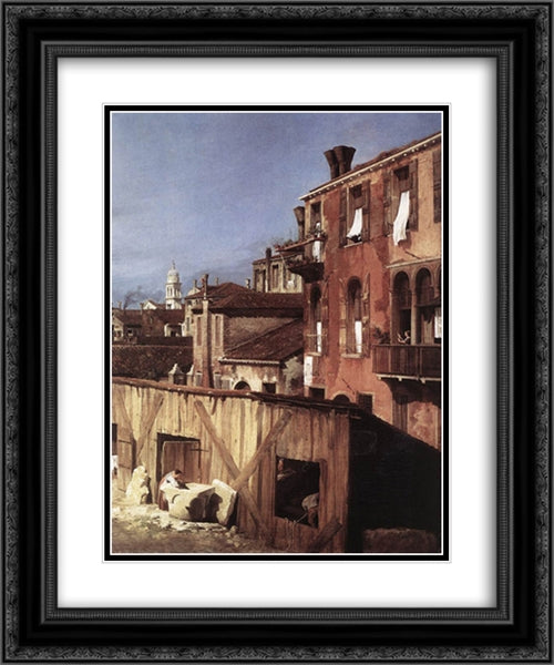 The Stonemason's Yard (detail) 20x24 Black Ornate Wood Framed Art Print Poster with Double Matting by Canaletto