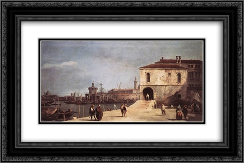 The Fonteghetto della Farina 24x16 Black Ornate Wood Framed Art Print Poster with Double Matting by Canaletto