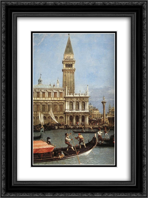 Return of the Bucentoro to the Molo on Ascension Day (detail) 18x24 Black Ornate Wood Framed Art Print Poster with Double Matting by Canaletto