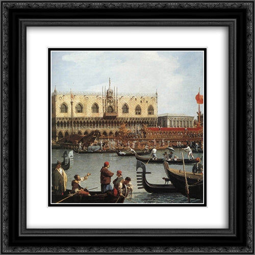 Return of the Bucentoro to the Molo on Ascension Day (detail) 20x20 Black Ornate Wood Framed Art Print Poster with Double Matting by Canaletto