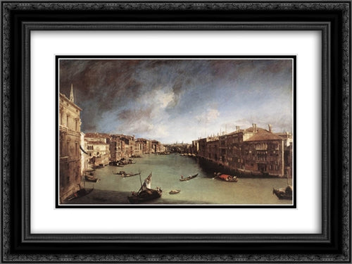 Grand Canal, Looking Northeast from Palazo Balbi toward the Rialto Bridge 24x18 Black Ornate Wood Framed Art Print Poster with Double Matting by Canaletto