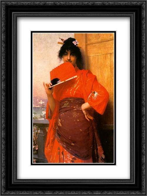 Japonaise 18x24 Black Ornate Wood Framed Art Print Poster with Double Matting by Lefebvre, Jules Joseph