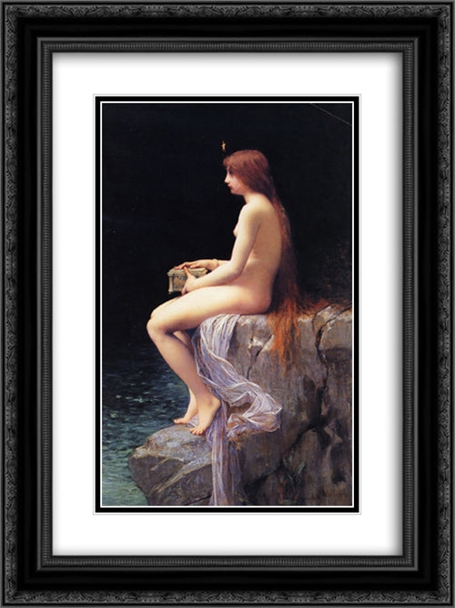 Pandora 18x24 Black Ornate Wood Framed Art Print Poster with Double Matting by Lefebvre, Jules Joseph