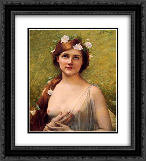 Young Woman with Morning Glories in Her Hair 20x22 Black Ornate Wood Framed Art Print Poster with Double Matting by Lefebvre, Jules Joseph