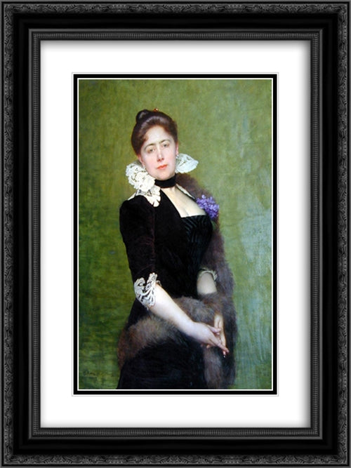 Portrait of a Lady 18x24 Black Ornate Wood Framed Art Print Poster with Double Matting by Lefebvre, Jules Joseph