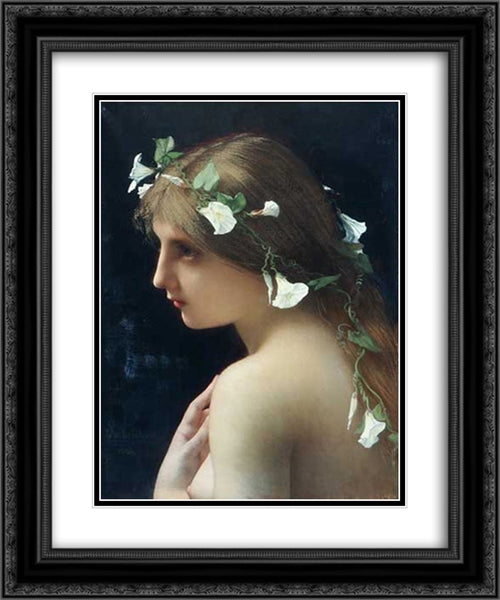 Nymph with morning glory flowers 20x24 Black Ornate Wood Framed Art Print Poster with Double Matting by Lefebvre, Jules Joseph