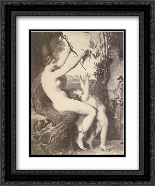 Nymph et Bacchus 20x24 Black Ornate Wood Framed Art Print Poster with Double Matting by Lefebvre, Jules Joseph