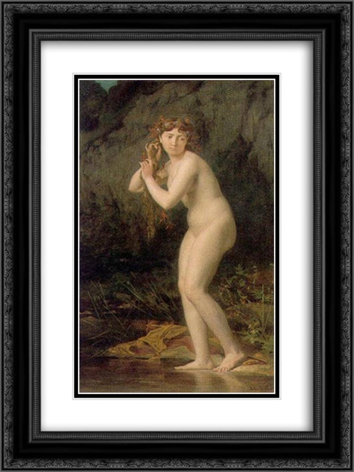 A Bathing Nude 18x24 Black Ornate Wood Framed Art Print Poster with Double Matting by Lefebvre, Jules Joseph