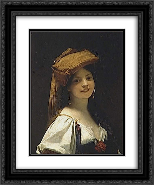 La jeune rieuse 20x24 Black Ornate Wood Framed Art Print Poster with Double Matting by Lefebvre, Jules Joseph