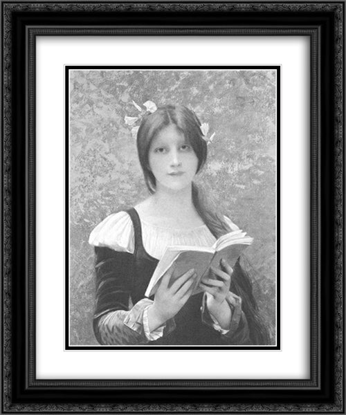 Liseuse 20x24 Black Ornate Wood Framed Art Print Poster with Double Matting by Lefebvre, Jules Joseph