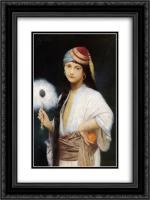 The Feathered Fan 18x24 Black Ornate Wood Framed Art Print Poster with Double Matting by Lefebvre, Jules Joseph