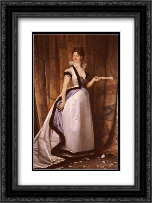 Portrait Of A Woman 18x24 Black Ornate Wood Framed Art Print Poster with Double Matting by Lefebvre, Jules Joseph