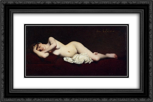 A Reclining Nude 24x16 Black Ornate Wood Framed Art Print Poster with Double Matting by Lefebvre, Jules Joseph