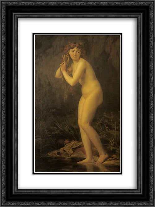 A Bathing Nude 18x24 Black Ornate Wood Framed Art Print Poster with Double Matting by Lefebvre, Jules Joseph