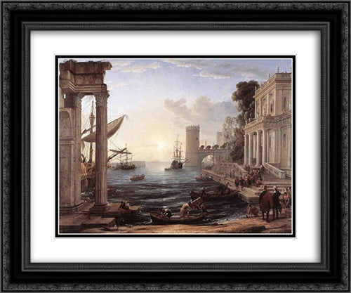 Seaport with the Embarkation of the Queen of Sheba 24x20 Black Ornate Wood Framed Art Print Poster with Double Matting by Lorrain, Claude