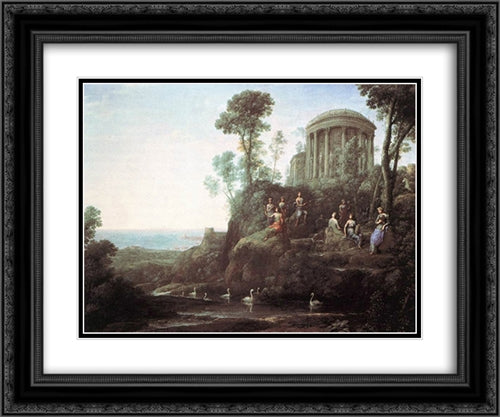 Apollo and the Muses on Mount Helion 24x20 Black Ornate Wood Framed Art Print Poster with Double Matting by Lorrain, Claude