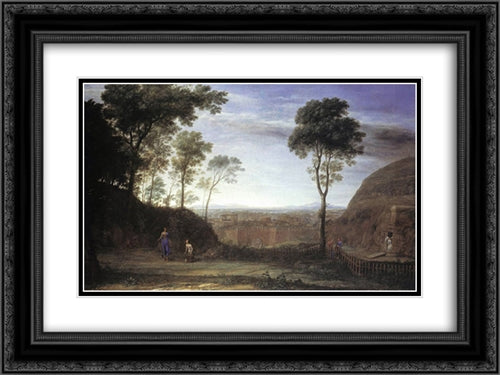 Landscape with Noli Me Tangere Scene 24x18 Black Ornate Wood Framed Art Print Poster with Double Matting by Lorrain, Claude