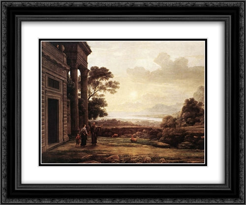 The Expulsion of Hagar 24x20 Black Ornate Wood Framed Art Print Poster with Double Matting by Lorrain, Claude