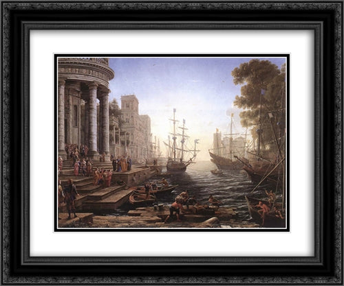 Port Scene with the Embarkation of St Ursula 24x20 Black Ornate Wood Framed Art Print Poster with Double Matting by Lorrain, Claude