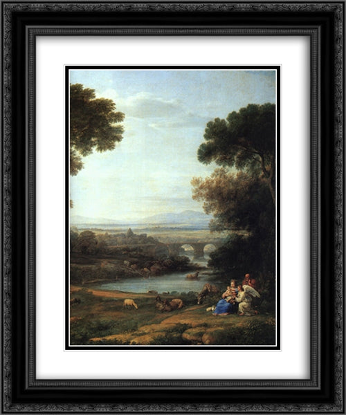 The Rest on the Flight into Egypt ' detail 20x24 Black Ornate Wood Framed Art Print Poster with Double Matting by Lorrain, Claude