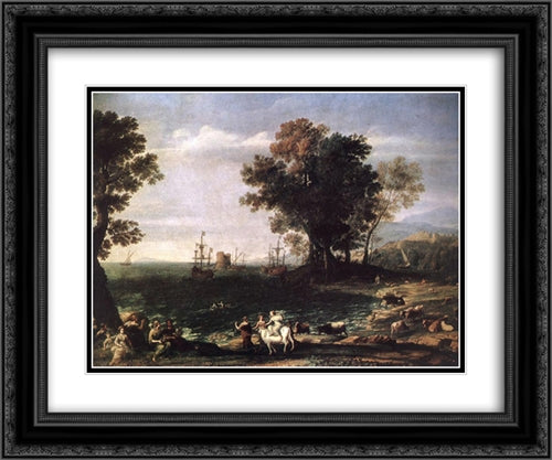 The Rape of Europa 24x20 Black Ornate Wood Framed Art Print Poster with Double Matting by Lorrain, Claude