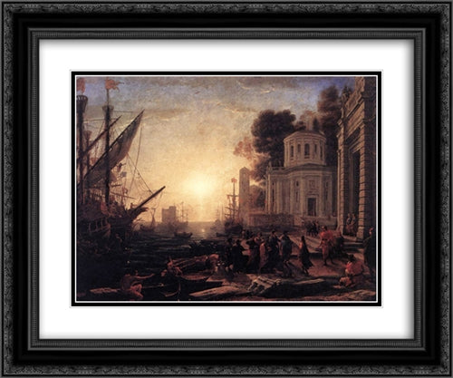 The Disembarkation of Cleopatra at Tarsus 24x20 Black Ornate Wood Framed Art Print Poster with Double Matting by Lorrain, Claude