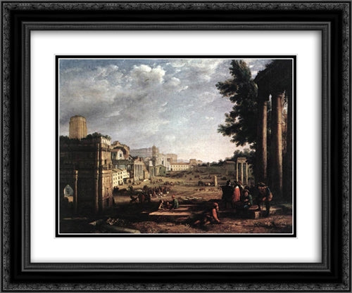 The Campo Vaccino, Rome 24x20 Black Ornate Wood Framed Art Print Poster with Double Matting by Lorrain, Claude