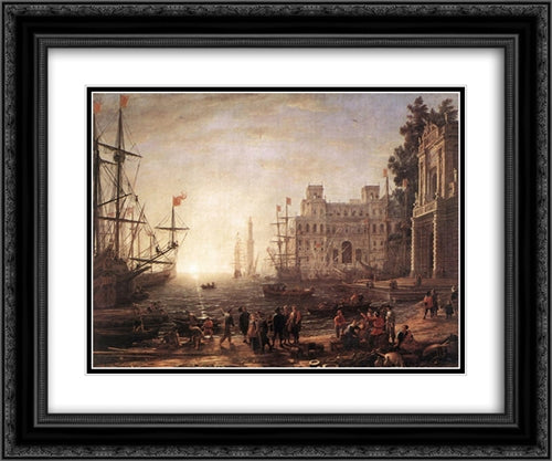 Port Scene with the Villa Medici 24x20 Black Ornate Wood Framed Art Print Poster with Double Matting by Lorrain, Claude