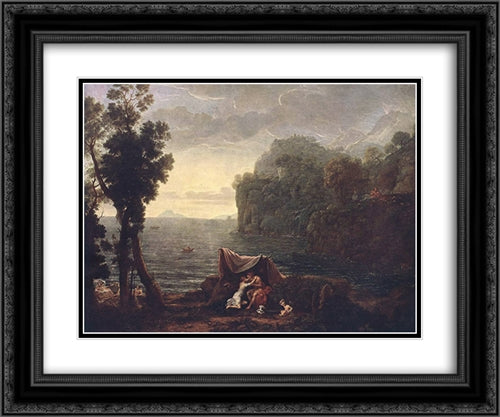 Landscape with Acis and Galathe 24x20 Black Ornate Wood Framed Art Print Poster with Double Matting by Lorrain, Claude