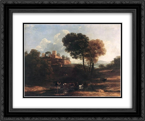 Landscape with Shepherds 24x20 Black Ornate Wood Framed Art Print Poster with Double Matting by Lorrain, Claude