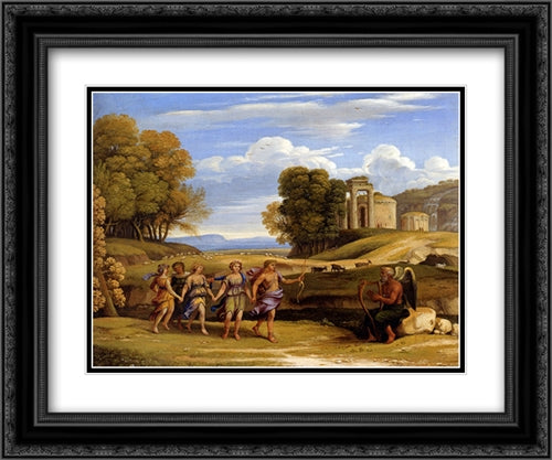 The Dance Of The Seasons 24x20 Black Ornate Wood Framed Art Print Poster with Double Matting by Lorrain, Claude