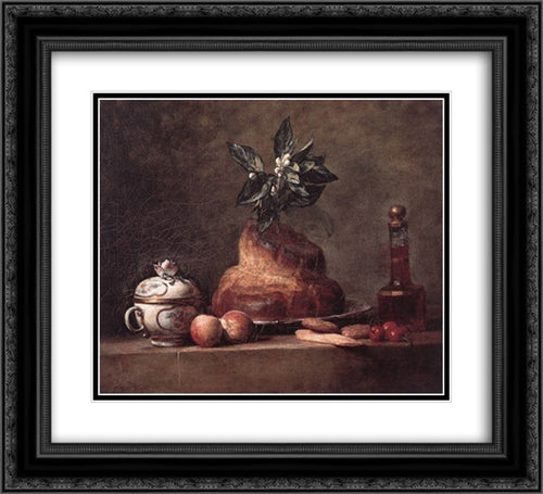 La Brioche 22x20 Black Ornate Wood Framed Art Print Poster with Double Matting by Chardin, Jean Baptiste Simeon