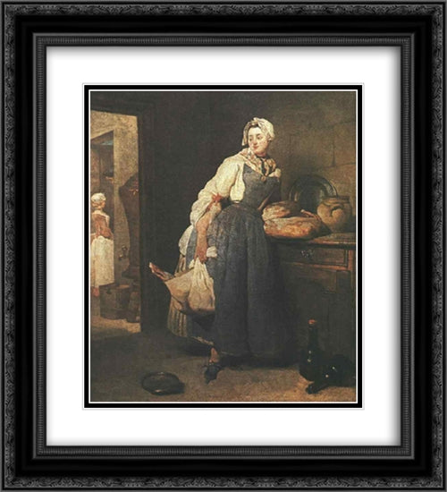 Return from the Market 20x22 Black Ornate Wood Framed Art Print Poster with Double Matting by Chardin, Jean Baptiste Simeon