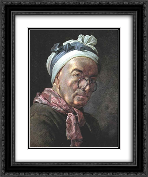 Self'Portrait 20x24 Black Ornate Wood Framed Art Print Poster with Double Matting by Chardin, Jean Baptiste Simeon