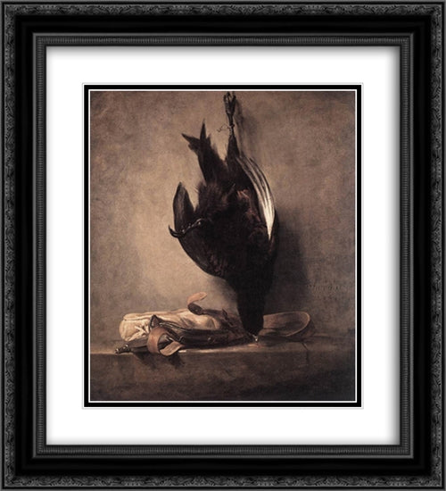 Still'Life with Dead Pheasant and Hunting Bag 20x22 Black Ornate Wood Framed Art Print Poster with Double Matting by Chardin, Jean Baptiste Simeon