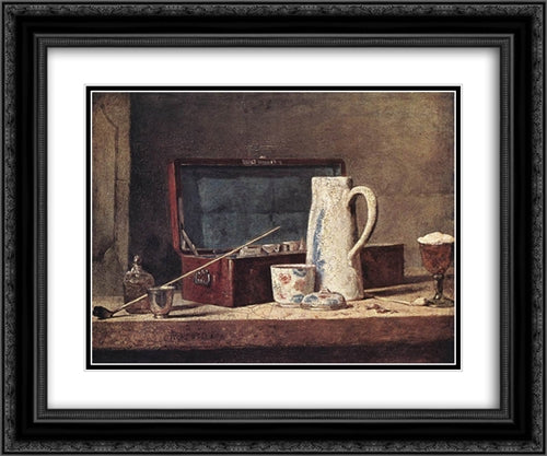 Still'Life with Pipe and Jug 24x20 Black Ornate Wood Framed Art Print Poster with Double Matting by Chardin, Jean Baptiste Simeon