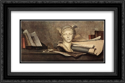 Still'Life 24x16 Black Ornate Wood Framed Art Print Poster with Double Matting by Chardin, Jean Baptiste Simeon