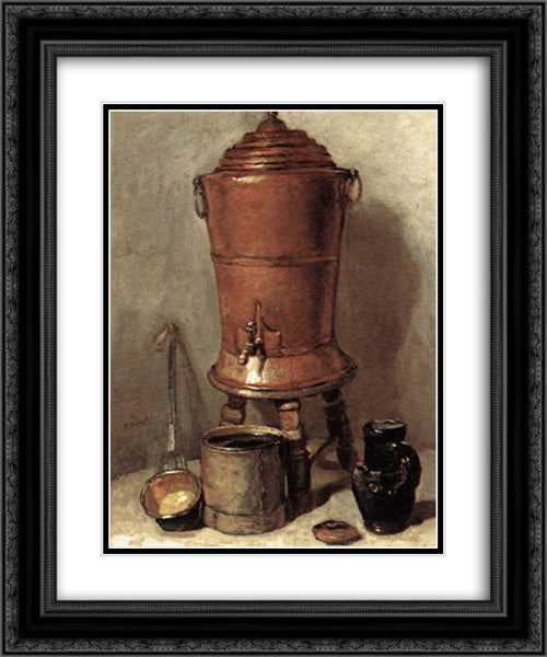 The Copper Drinking Fountain 20x24 Black Ornate Wood Framed Art Print Poster with Double Matting by Chardin, Jean Baptiste Simeon