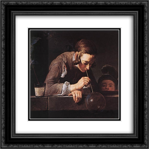 The Soap Bubble 20x20 Black Ornate Wood Framed Art Print Poster with Double Matting by Chardin, Jean Baptiste Simeon